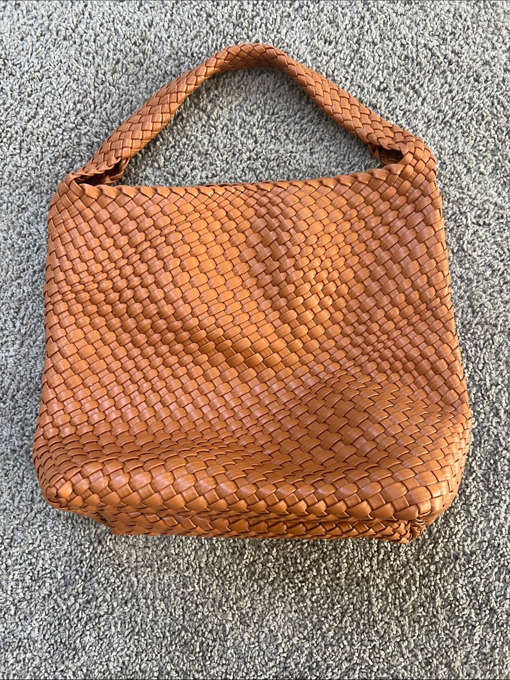 Woven Shoulder Bag in Cognac Leather